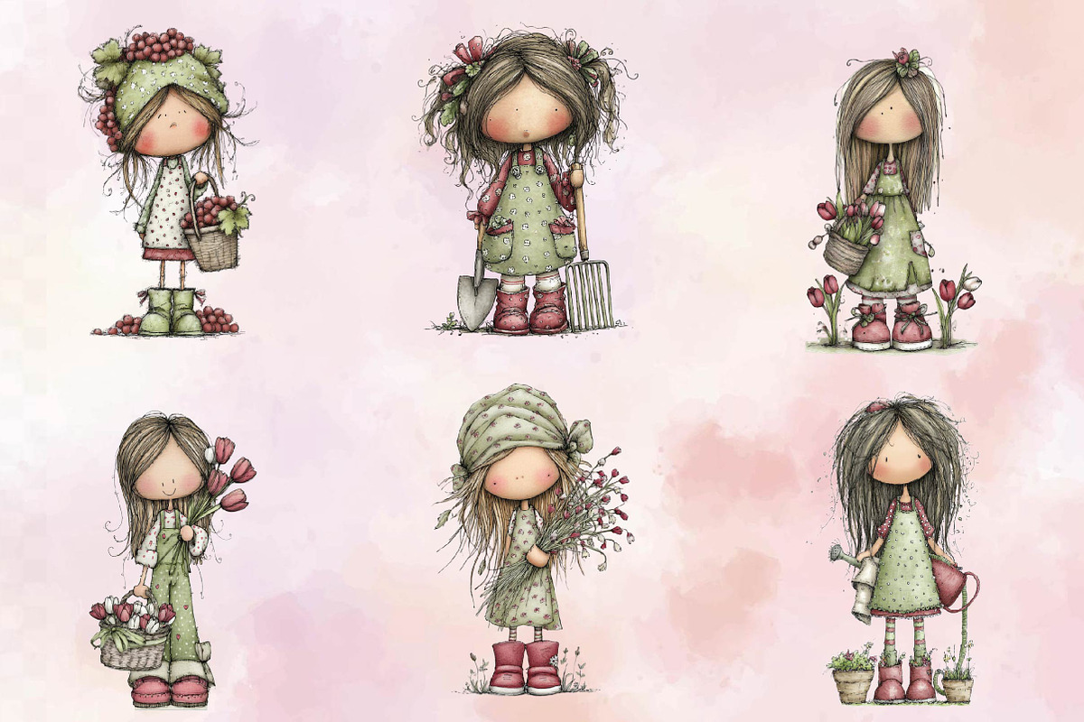 Whimsical Little Girls Gardening C, an Empty State Illustration by SVGArt (Photo 3 of 9)