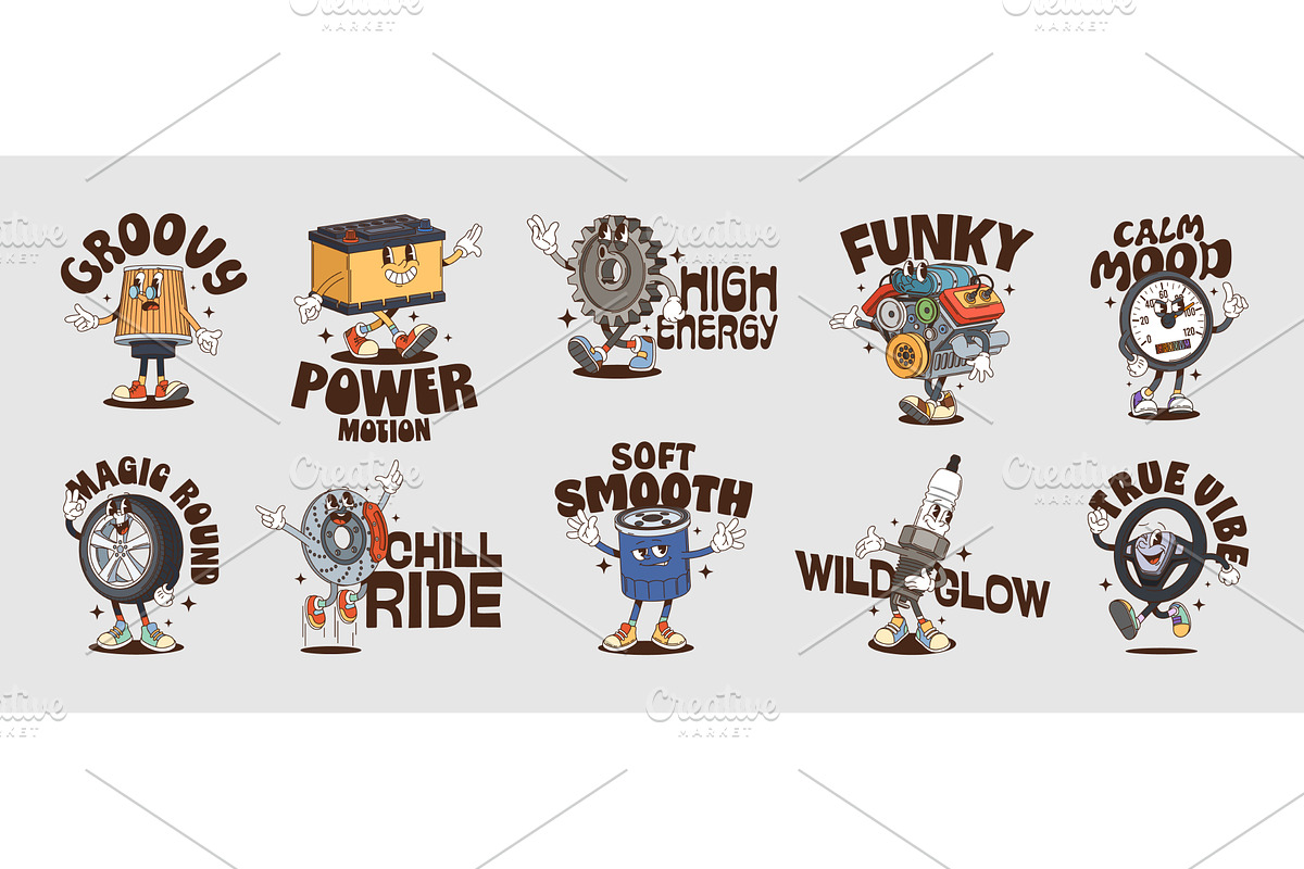 Car spare parts y2k groovy, a Decorative Illustration by Buch&Bee