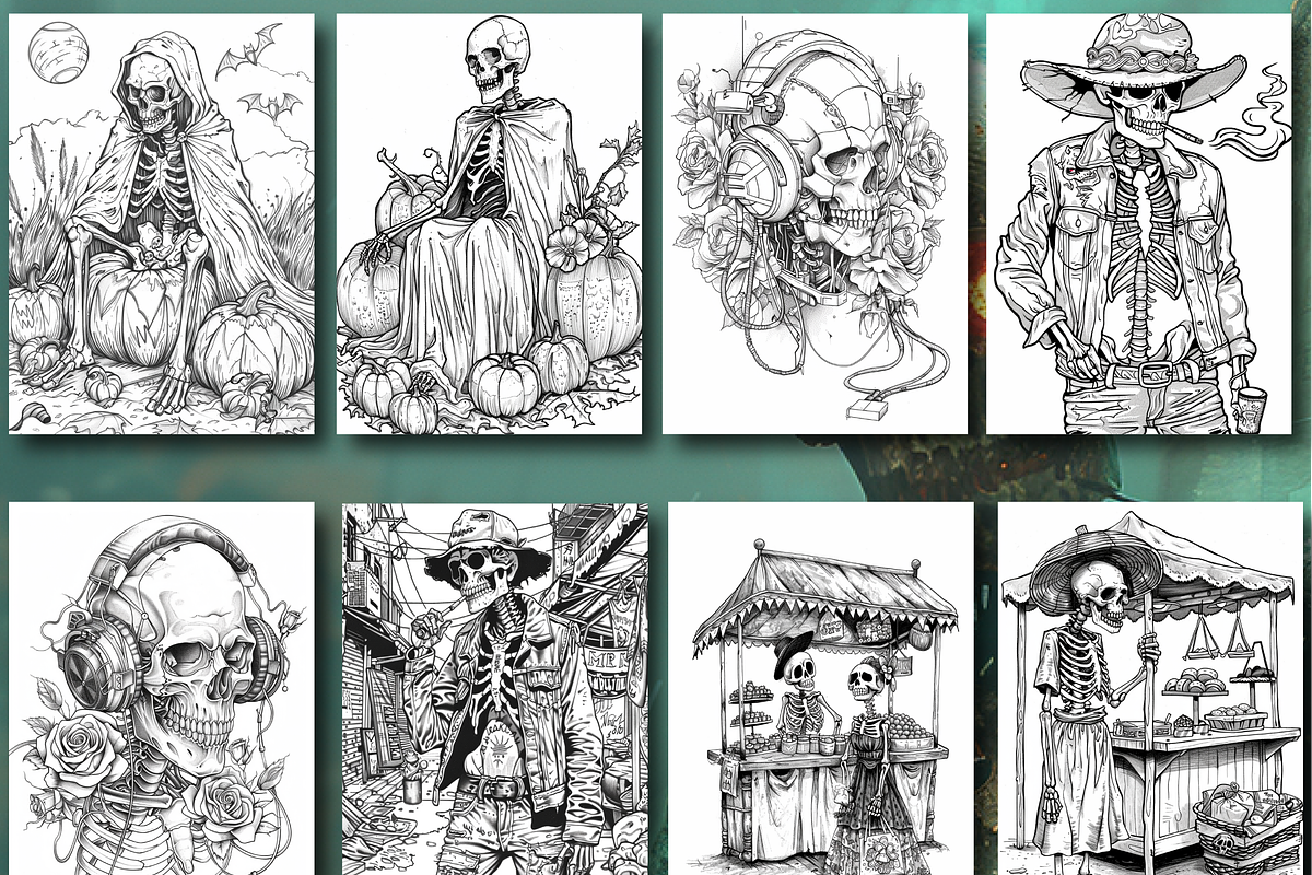 Halloween Skeleton Coloring Book, an Animal Illustration by Printable Design Store (Photo 3 of 7)