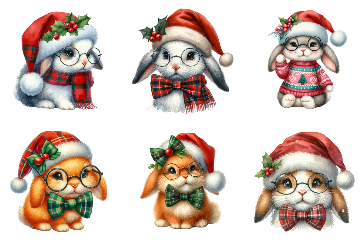 Christmas Bunny Clipart Bundle, an Illustration by SinaCreation (Photo 4 of 7)