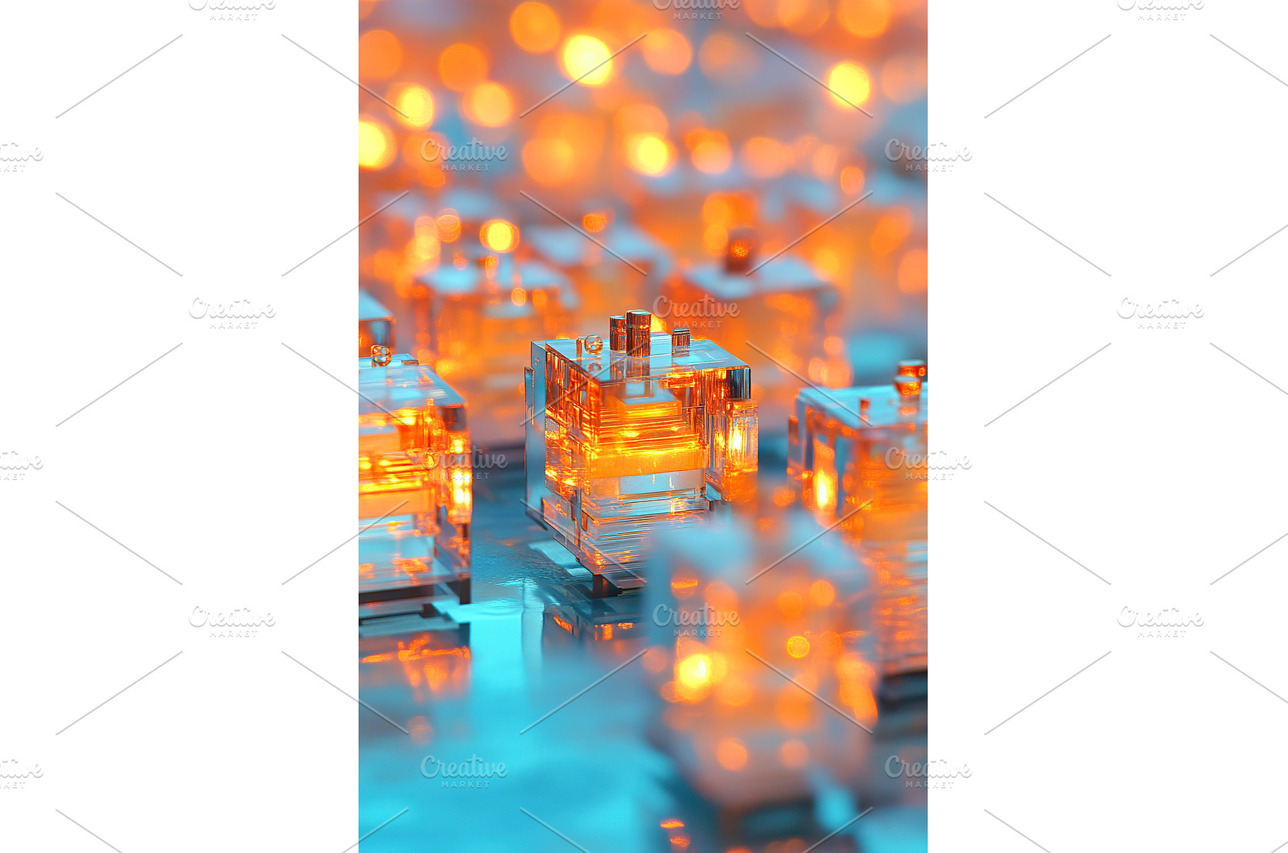 Glowing geometric cubes with warm, an Abstract Photo by Lermont51