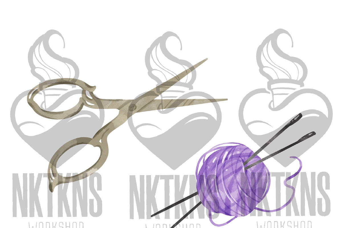 Watercolor Sewing kit Clipart, a Work Illustration by NKTKNS (Photo 5 of 6)