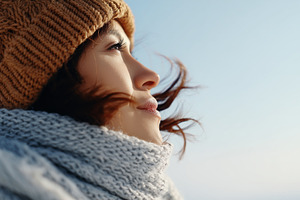 Woman in warm knitted hat and scarf, a Person Photo by MistyDay