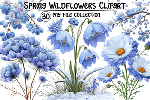 Spring Wildflowers Clipart, an Illustration by Dream Creation