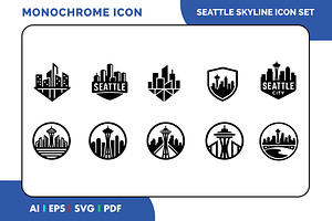 Seattle Skyline Black Icon, a Solid Icon by Fontmine Studio