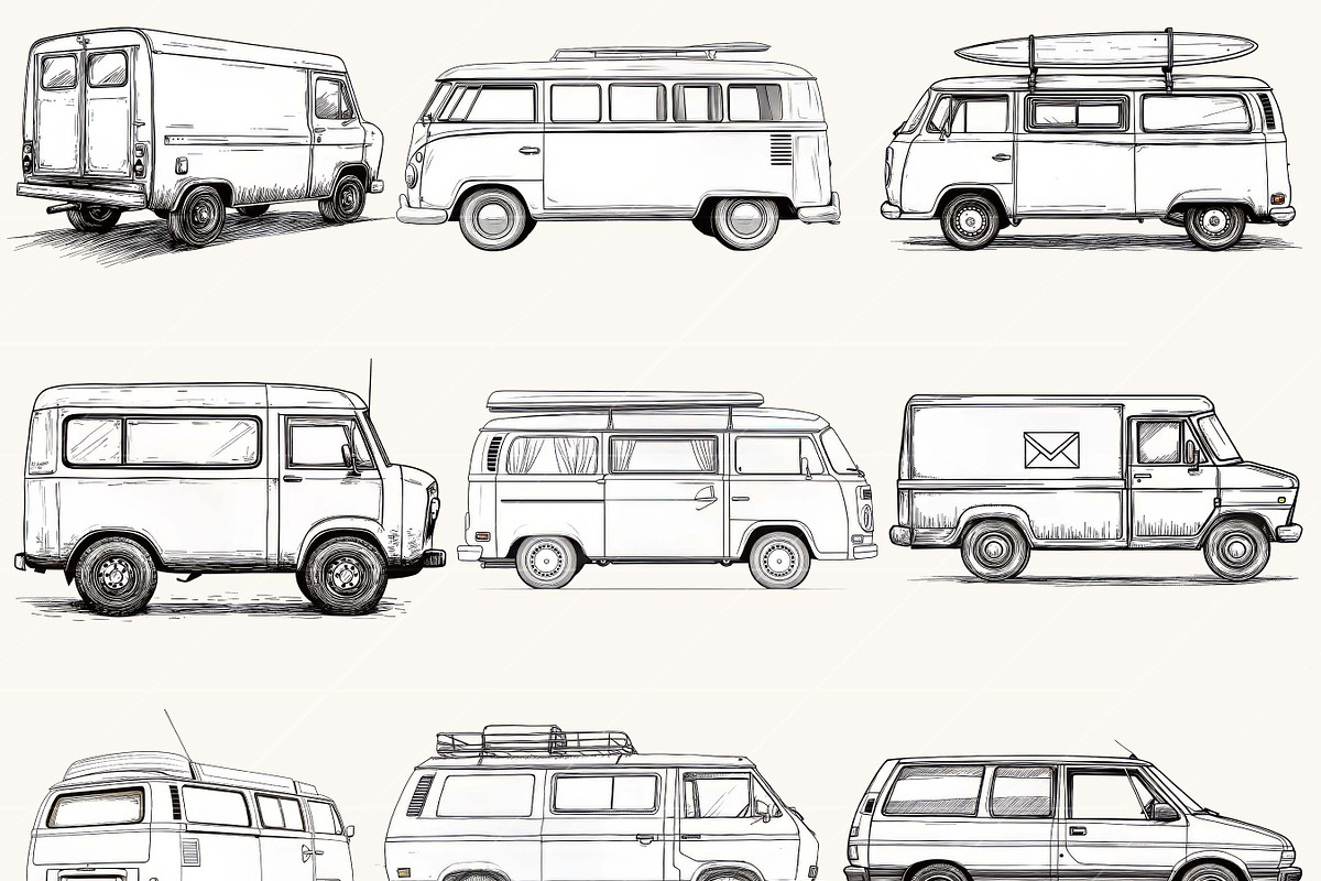 Van Line Art Clipart  Bundle, a Transportation Illustration by BusyDaydesign (Photo 2 of 8)