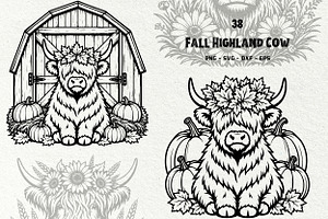 Fall Highland Cow Line Art Graphics, a Seasonal Illustration by DENIDigitalArtSudio