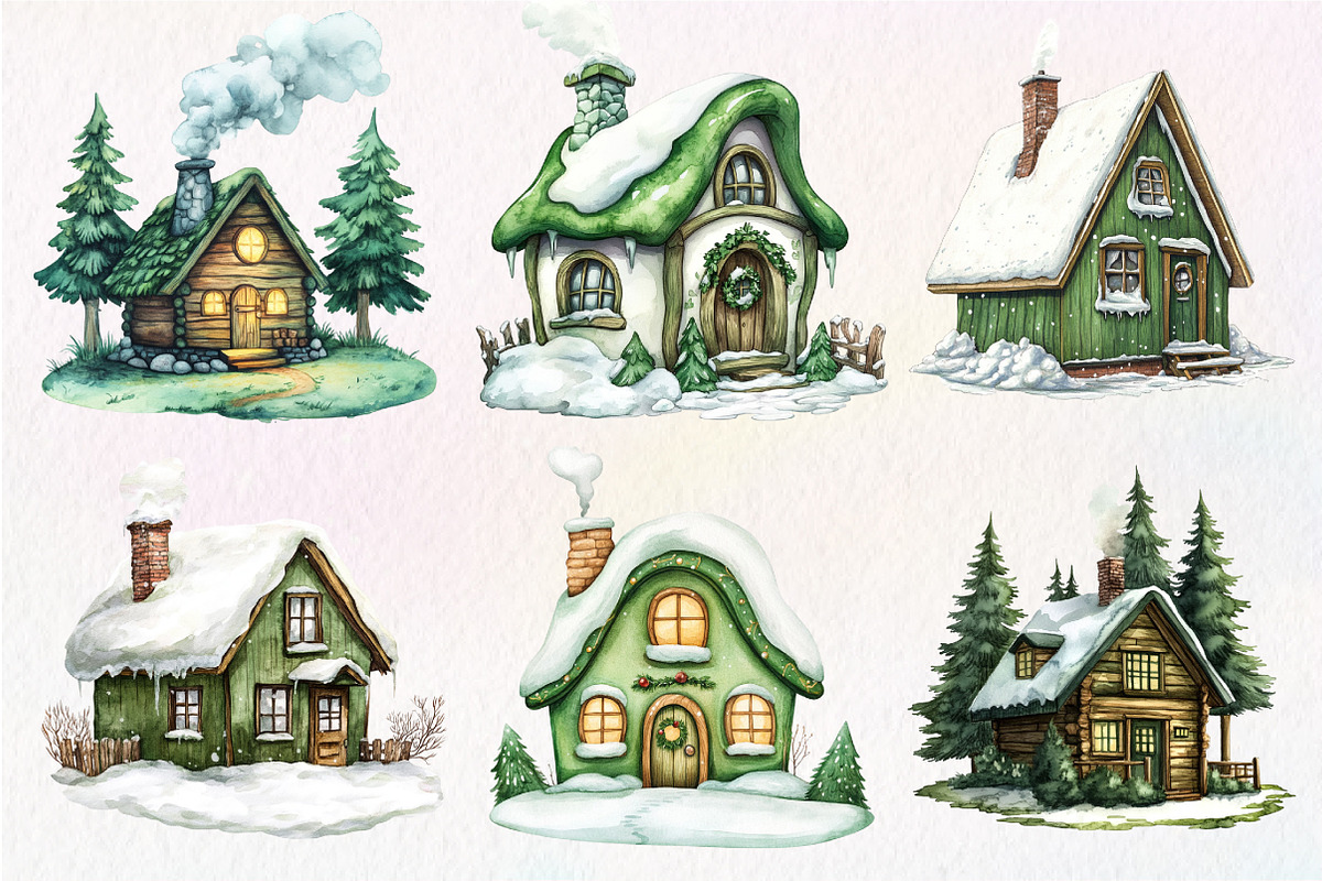 Cozy Green Winter Cottage Clipart, an Illustration by Dream Creation (Photo 4 of 6)