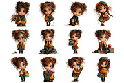 School Girl Whimsical Clipart, a Person Illustration by Designking (Thumbnail 2 of 5)