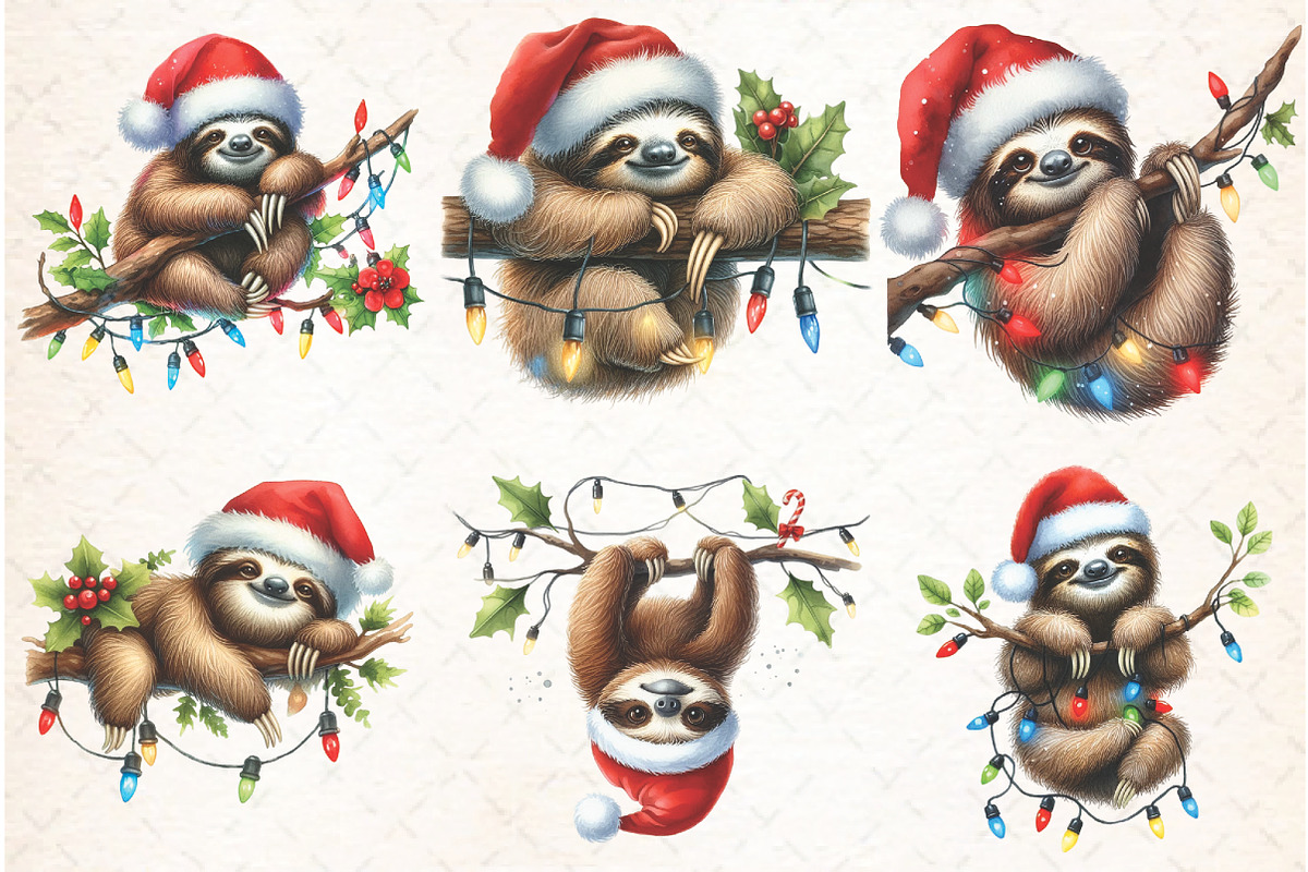 Cute Sloth Christmas Clipart PNG, an Illustration by Libby Wishes (Photo 5 of 13)