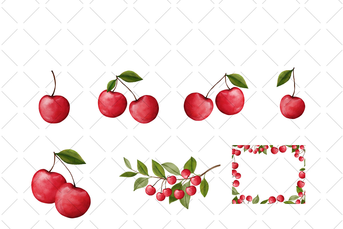 Watercolor Cherry Clipart, a Decorative Illustration by NancyDzines (Photo 2 of 3)