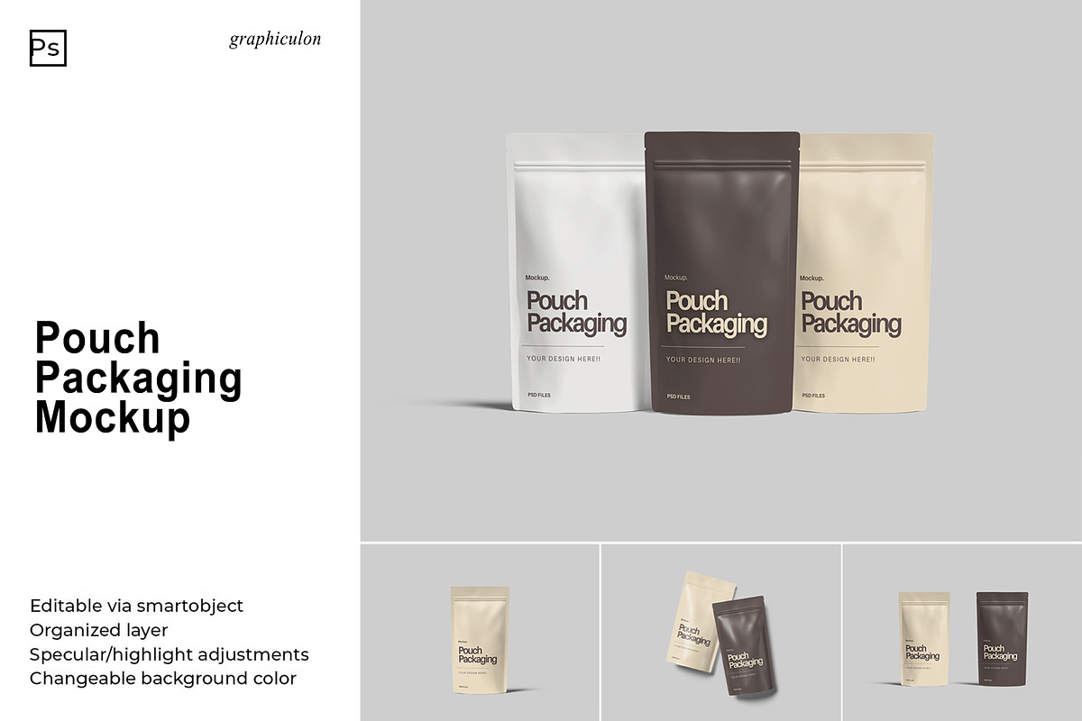 Pouch Packaging Mockup, a Packaging Mockup by Graphiculon (Photo 1 of 11)