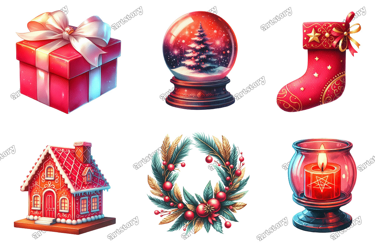 Chic Neon Red Christmas Clipart, a Graphic by designcity5 (Photo 2 of 5)