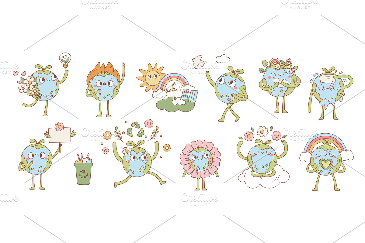 Cute planet earth mascot. Cartoon, an Illustration by YummyBuum