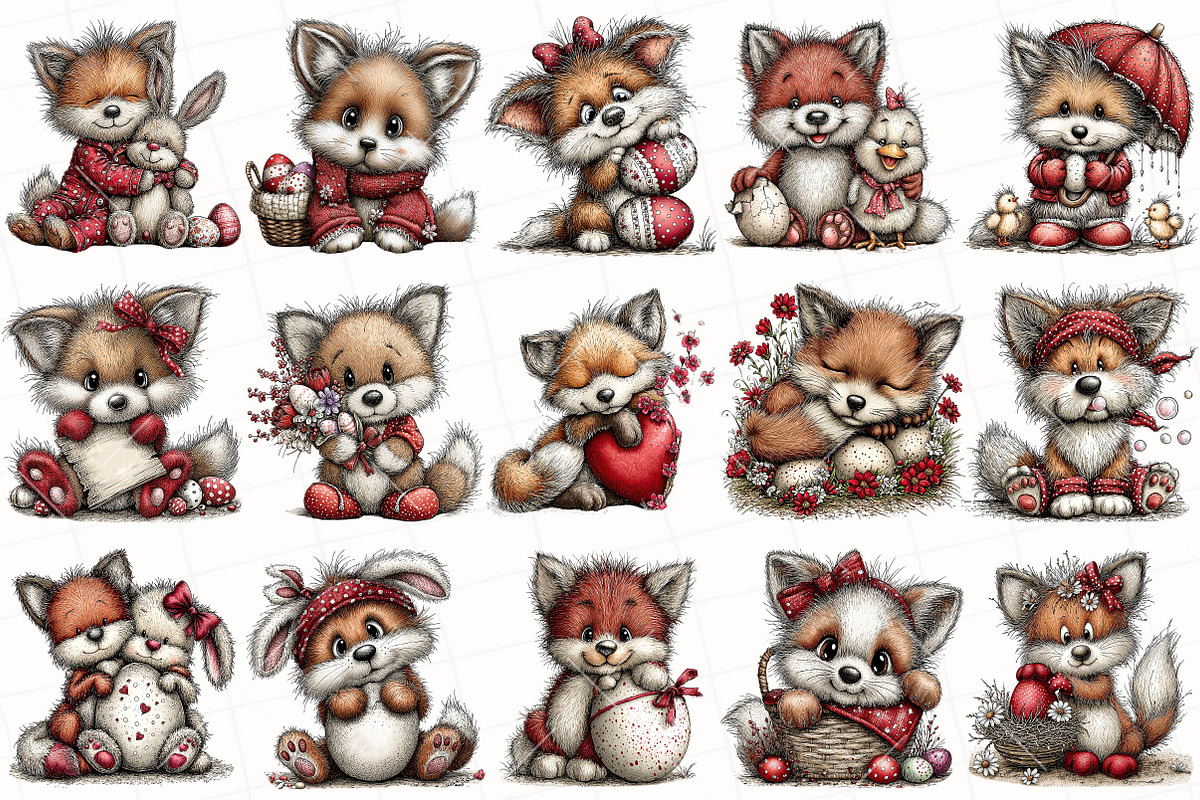Whimsical Easter Fox Clipart, an Illustration by OK Design (Photo 3 of 6)