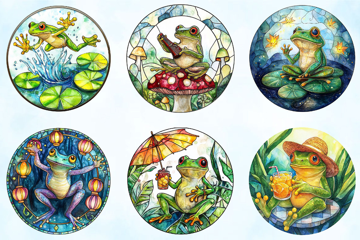 Frog Enjoying Summer Stained Glass, an Illustration by Craft Nest (Photo 2 of 6)