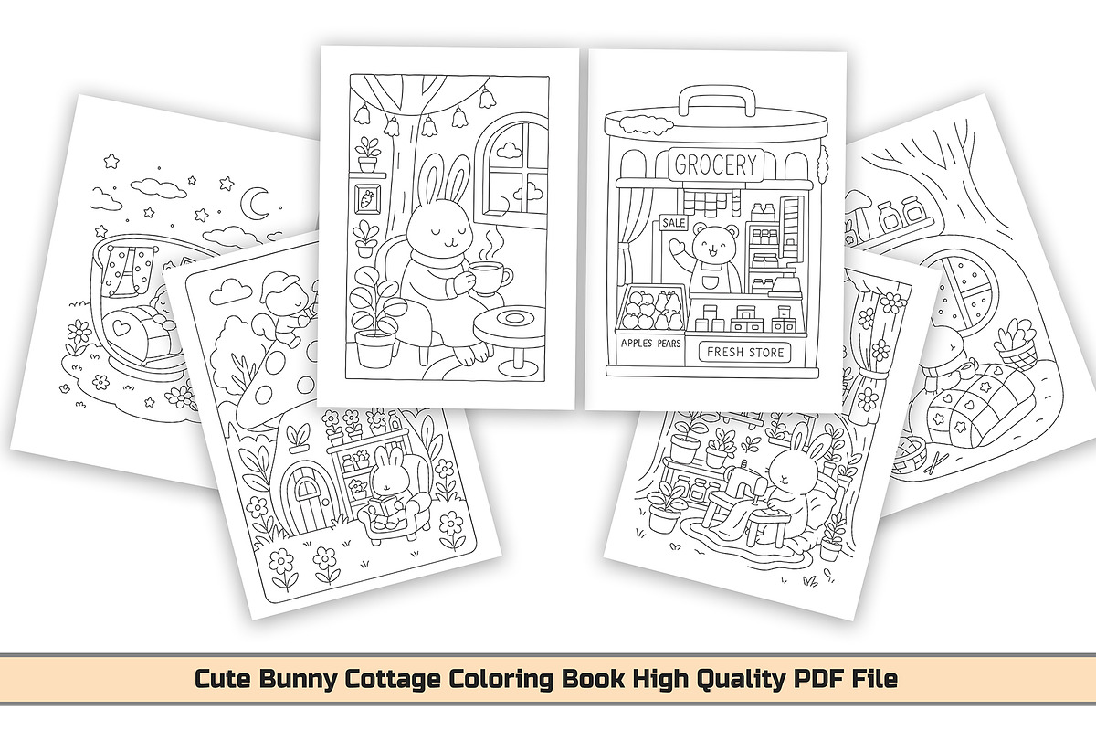 Cute Bunny Cottage Coloring Page, an Education Illustration by DesignDevisers (Photo 5 of 5)