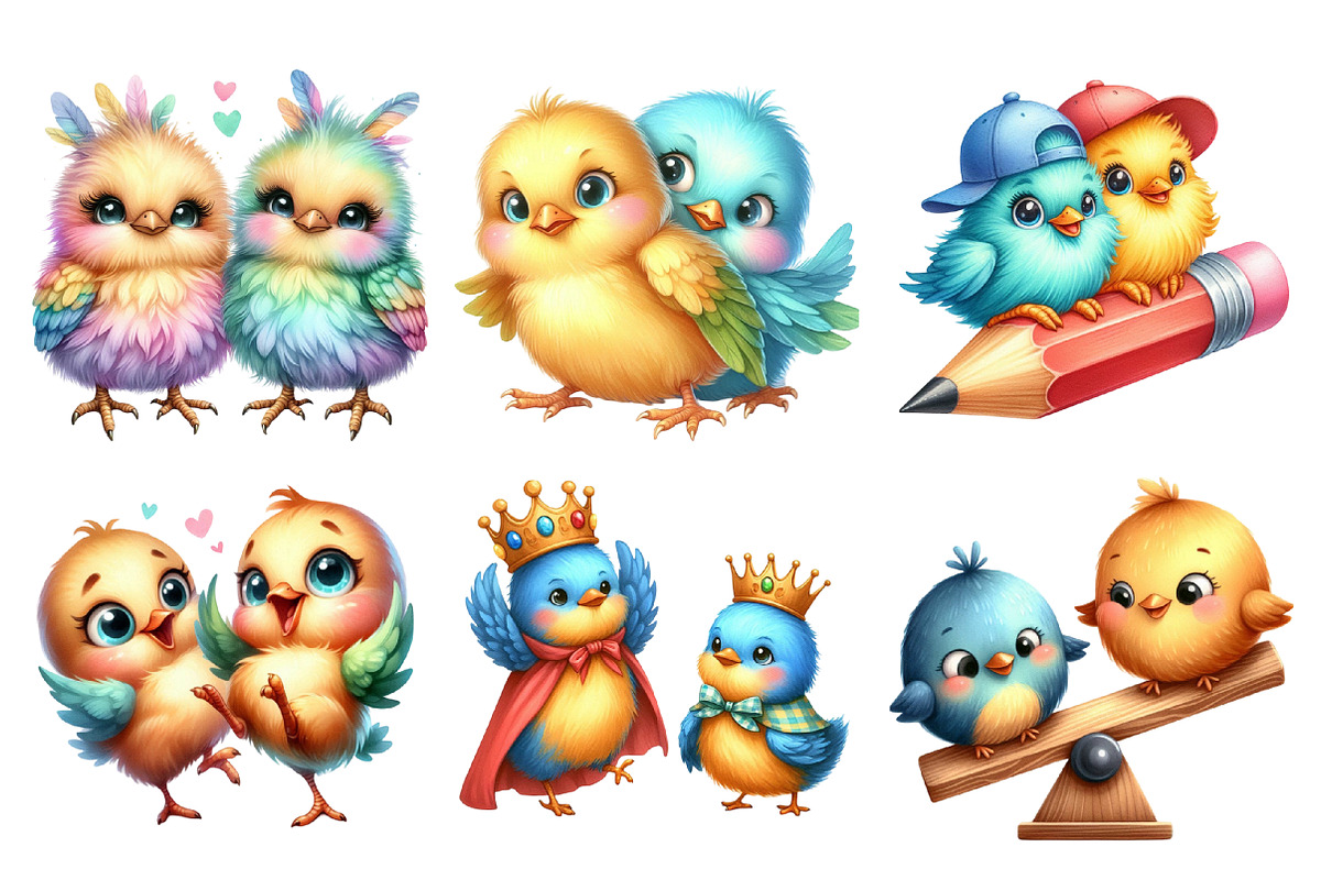 Funny Colorful Birds Watercolor PNG, an Illustration by SinaCreation (Photo 2 of 5)