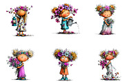 Pink Floral Girl Clipart, a Seasonal Illustration by CreationArt (Thumbnail 2 of 7)