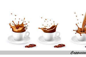 Set Of Cappuccino Splash. Vector