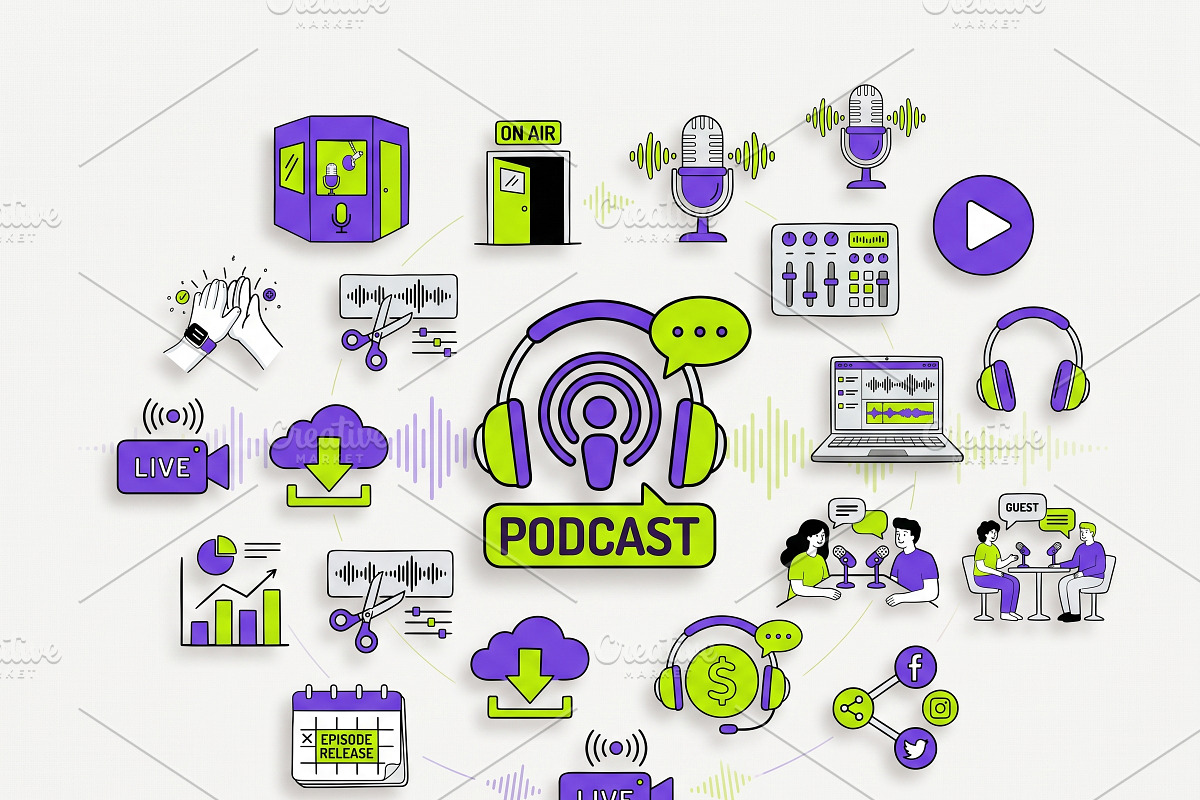 Podcast Production Icon EPS Bundle, a Technology Illustration by NH graphic (Photo 2 of 3)