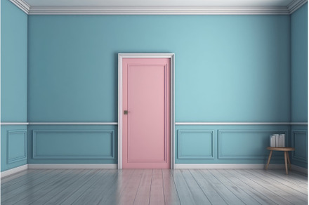 Pink door blue wall. Generate Ai, an Architecture Photo by Ylivdesign