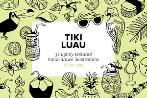 Hand Drawn Tiki Luau Illustrations