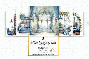 Blue Cozy Winter Clipart & Backdrop