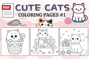 Cute Cats Coloring Pages #1, an Animal Illustration by Inkivelle Studio
