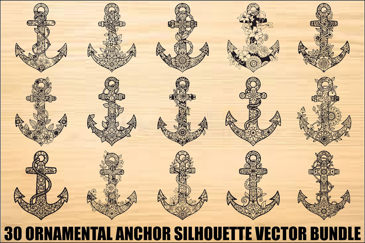 Ornamental Anchor Silhouette SVG, an Illustration by Designs_River (Photo 1 of 31)