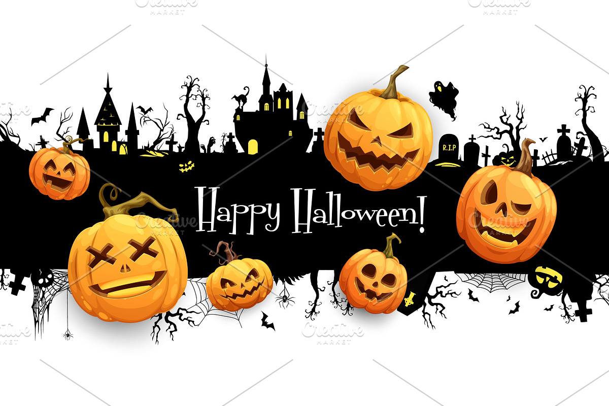 Cartoon Halloween pumpkins, a Seasonal Illustration by Vector Tradition