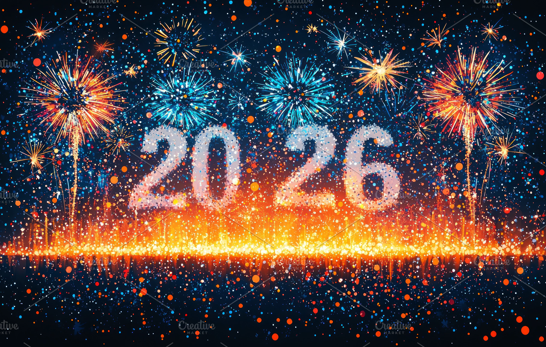 Colorful 2026 numbers with fireworks and confetti on dark backgr, a Background Photo by José Manuel Gelpi