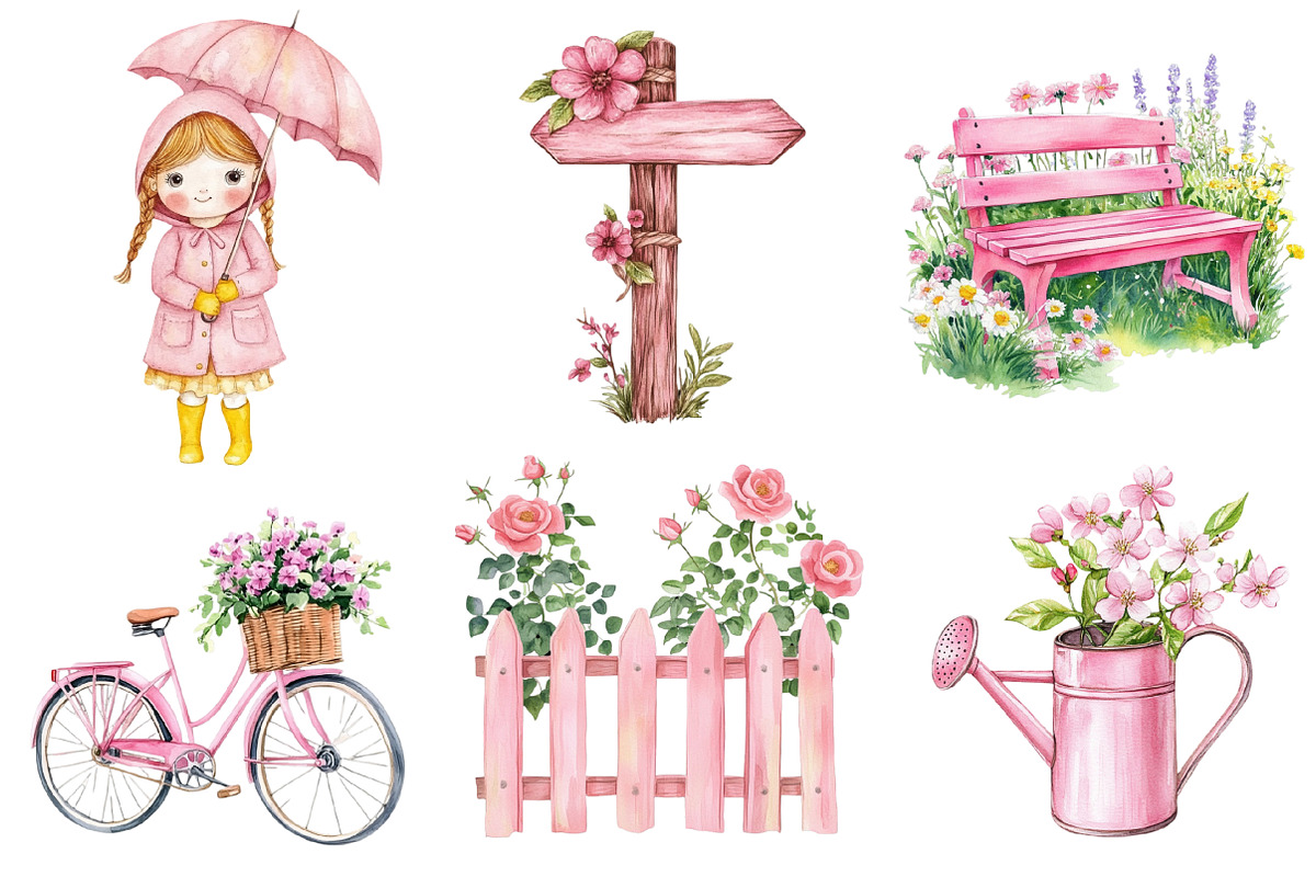 Watercolor Pink Spring Outdoor PNG, an Illustration by SinaCreation (Photo 3 of 5)