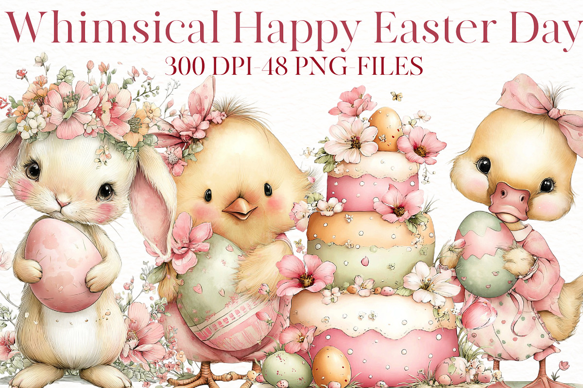 Whimsical Happy Easter Day Clipart, an Illustration by Designworld (Photo 1 of 8)