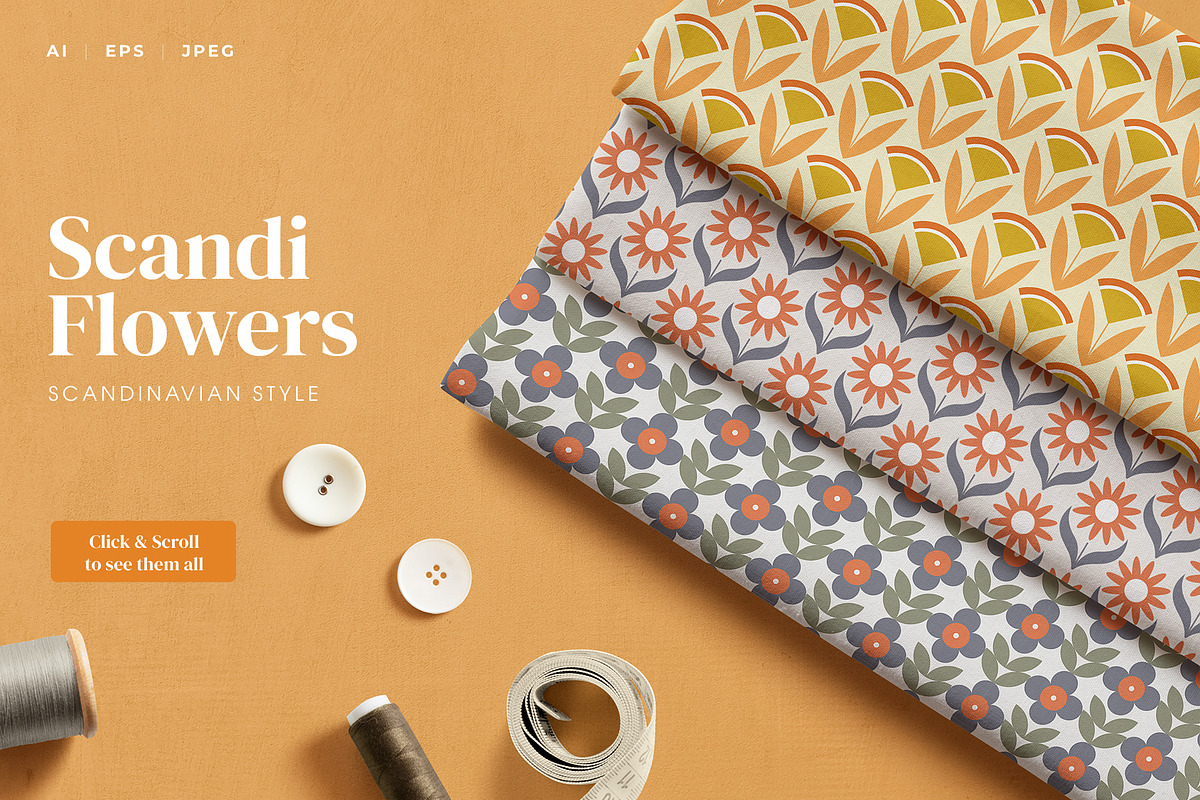 Scandi Retro Flowers patterns, a Pattern Graphic by Designnina Shop (Photo 7 of 10)