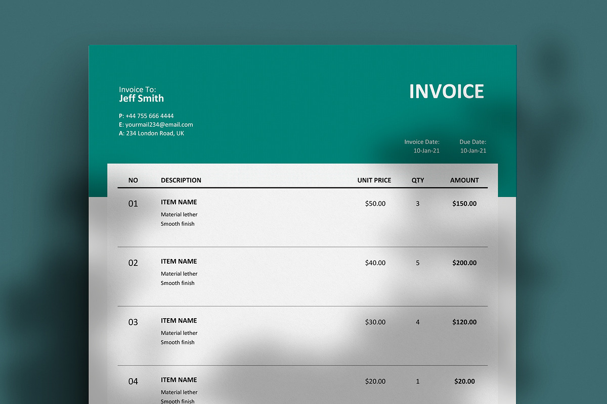 Evergreen Invoice Template, a Mockup by Ree_Creative (Photo 2 of 2)