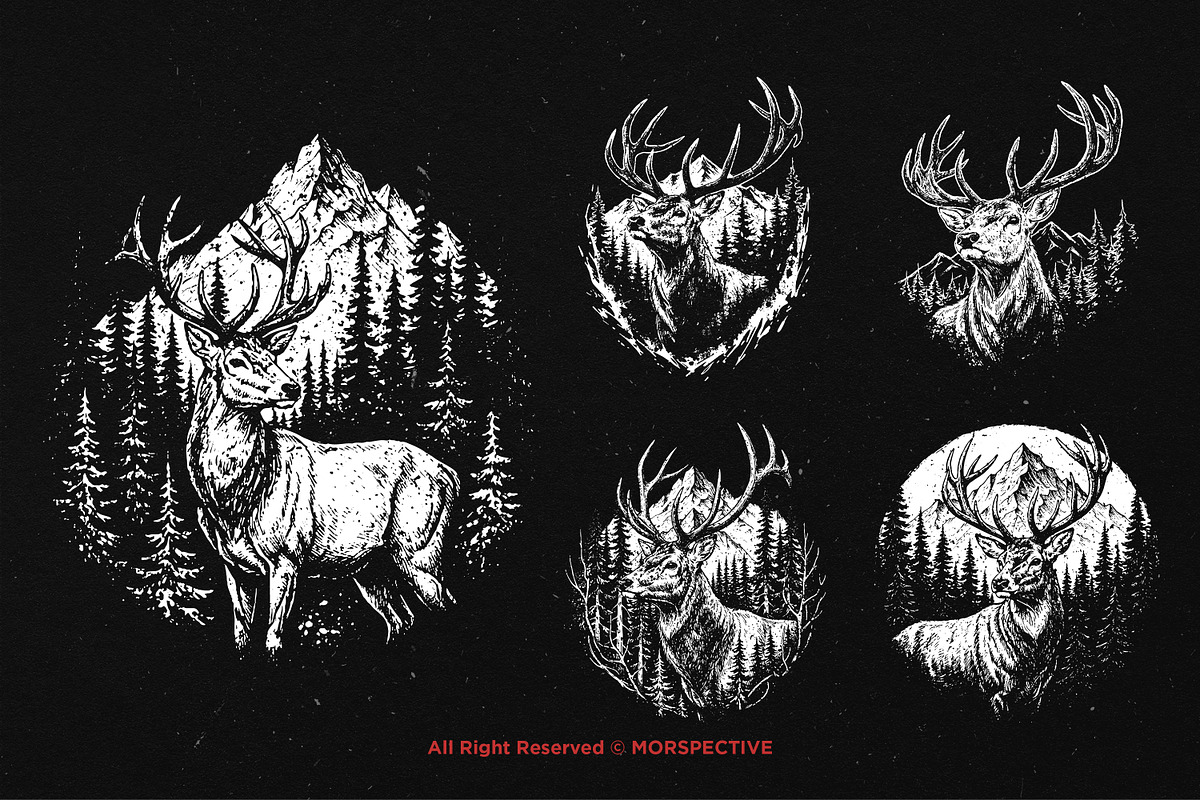 10 Bundle Dark Art Mountain Deer, an Illustration by Morspective (Photo 5 of 7)
