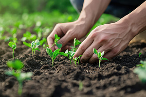 Close-up of farmer planting seedling, a Photo by Pavel_design