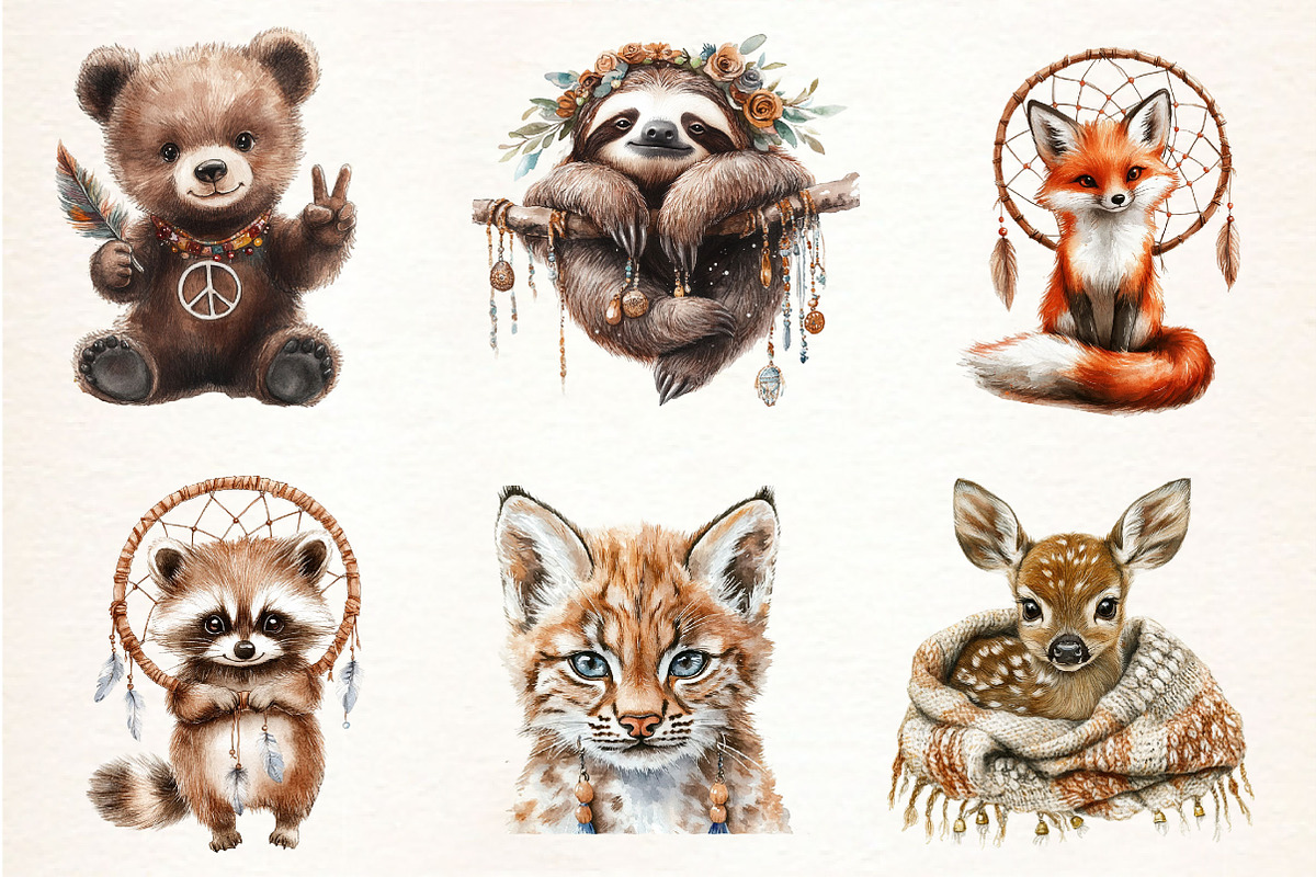 Boho Woodland Creatures Animals, an Illustration by Dream Creation (Photo 6 of 7)