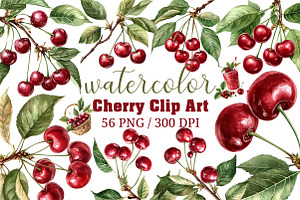 Watercolor Cherry Clip Art, an Illustration by Craft Nest