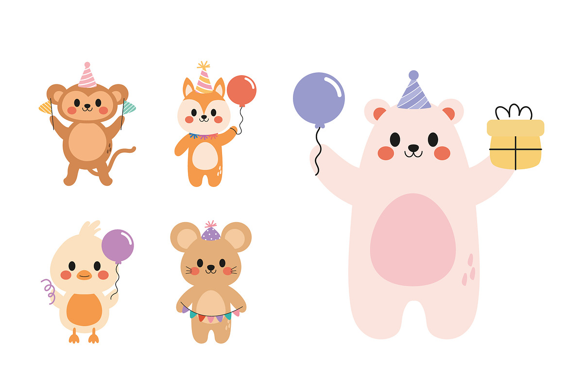 Birthday Party Animals Vector Set