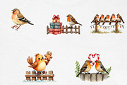 Watercolor Christmas Bird on Fence C, an Illustration by CrexoraLab (Thumbnail 4 of 5)