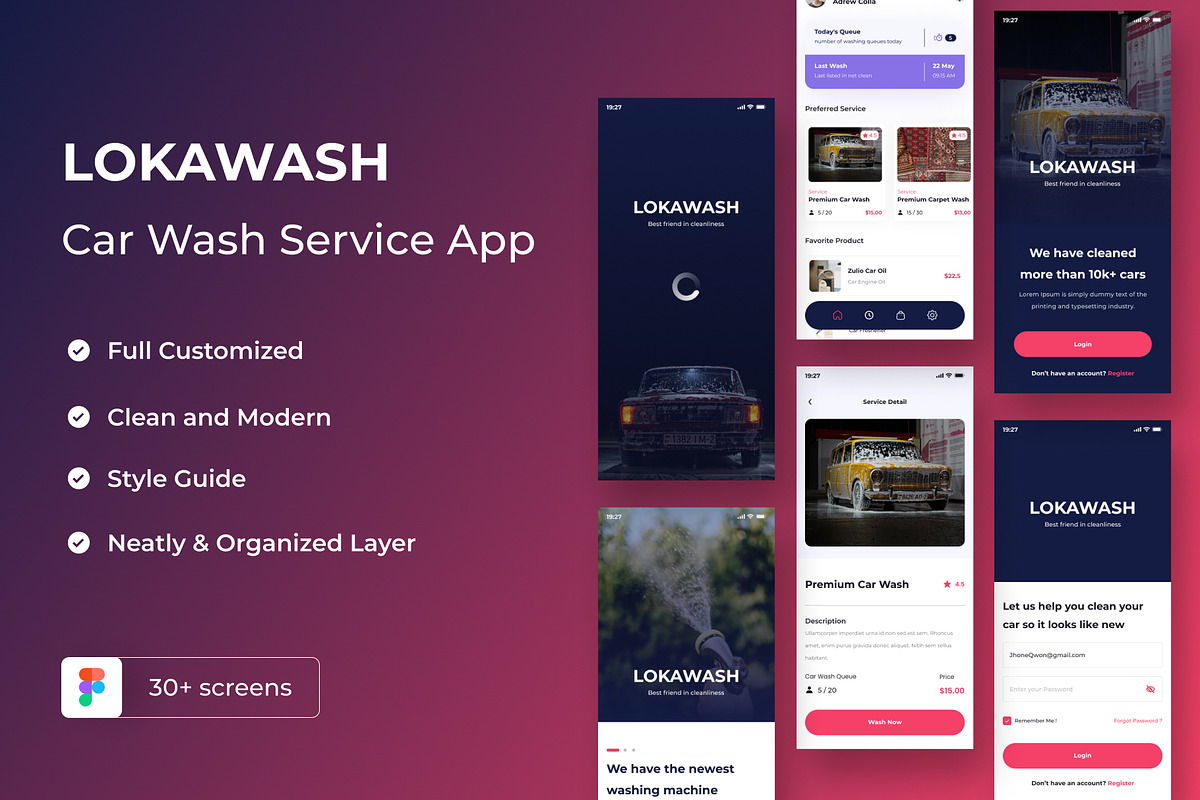 Lokawash - Car Wash App UI Kits, an UI Kit Template by Minialis (Photo 1 of 6)