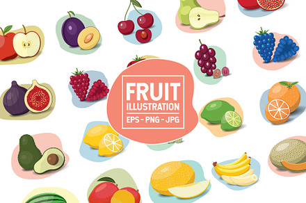 Fruit and berries illustration set.