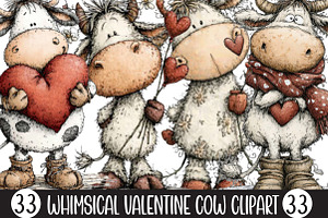 Whimsical Valentine Cow Clipart, an Illustration by Designking