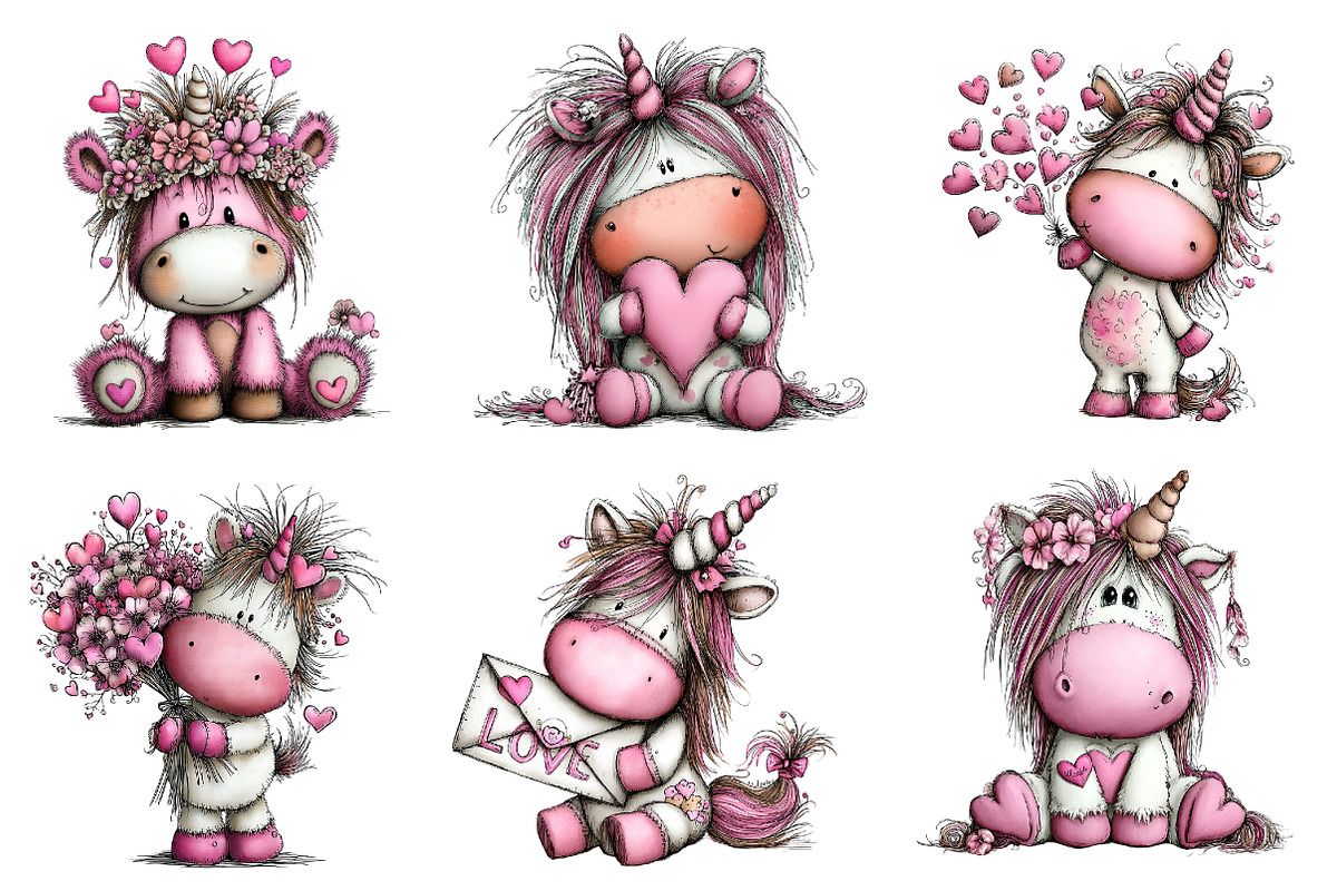 Valentine Whimsical Unicorn Clipart, an Illustration by Dream Creation (Photo 2 of 7)