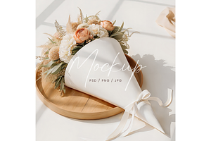 Elegant Floral Paper Cone Mockup, a Product Mockup by TatiMockup