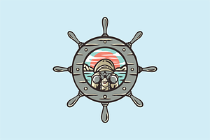 Turtle Captain in a Ship Wheel, an Object Illustration by nomlimo.com