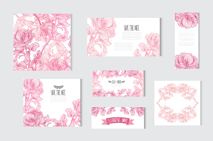 Pink Roses Floral Cards, a Card Template by Sunset&Sea Design