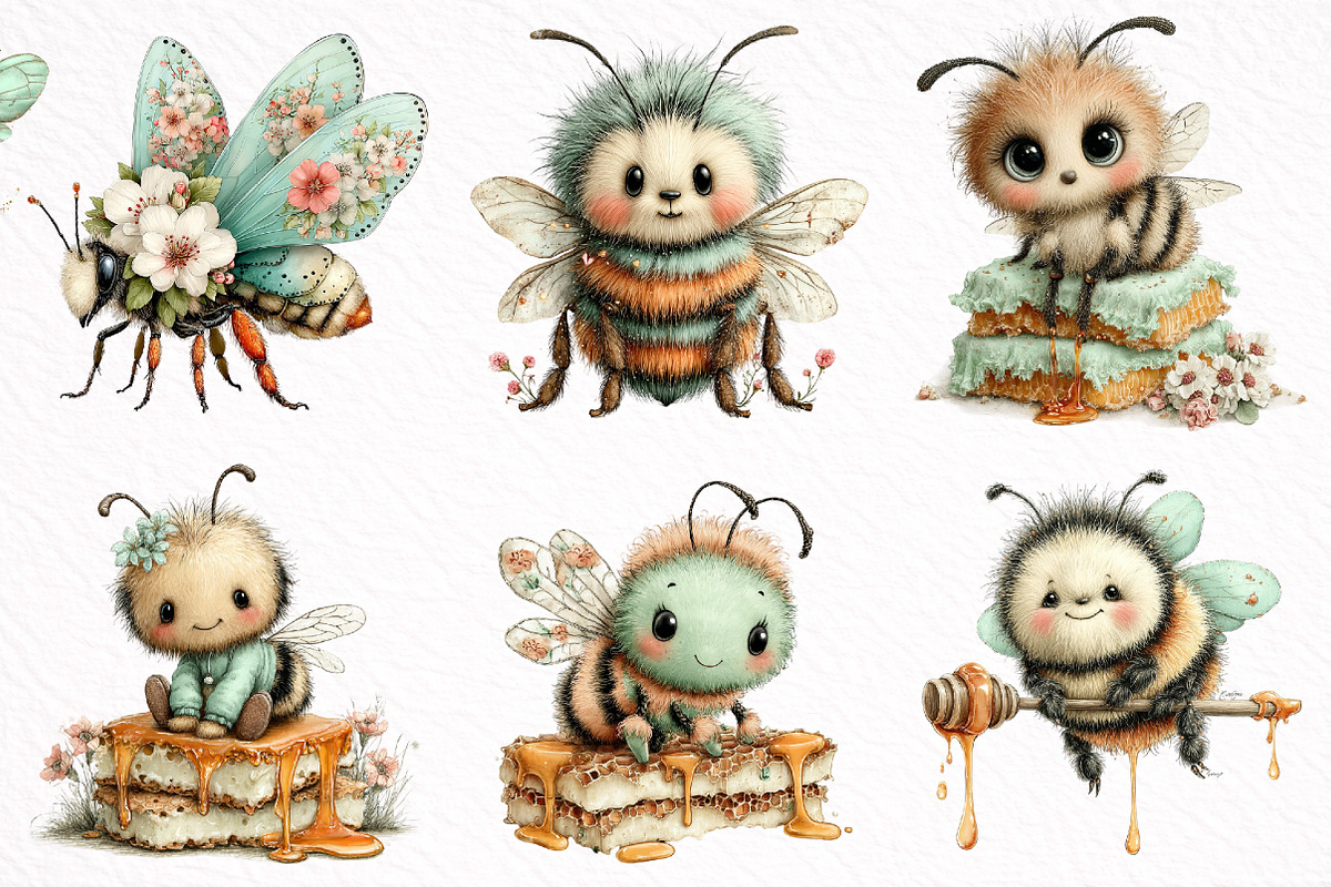 Whimsical Bees Clipart Bundle, an Illustration by DreamArtGraphic (Photo 3 of 8)